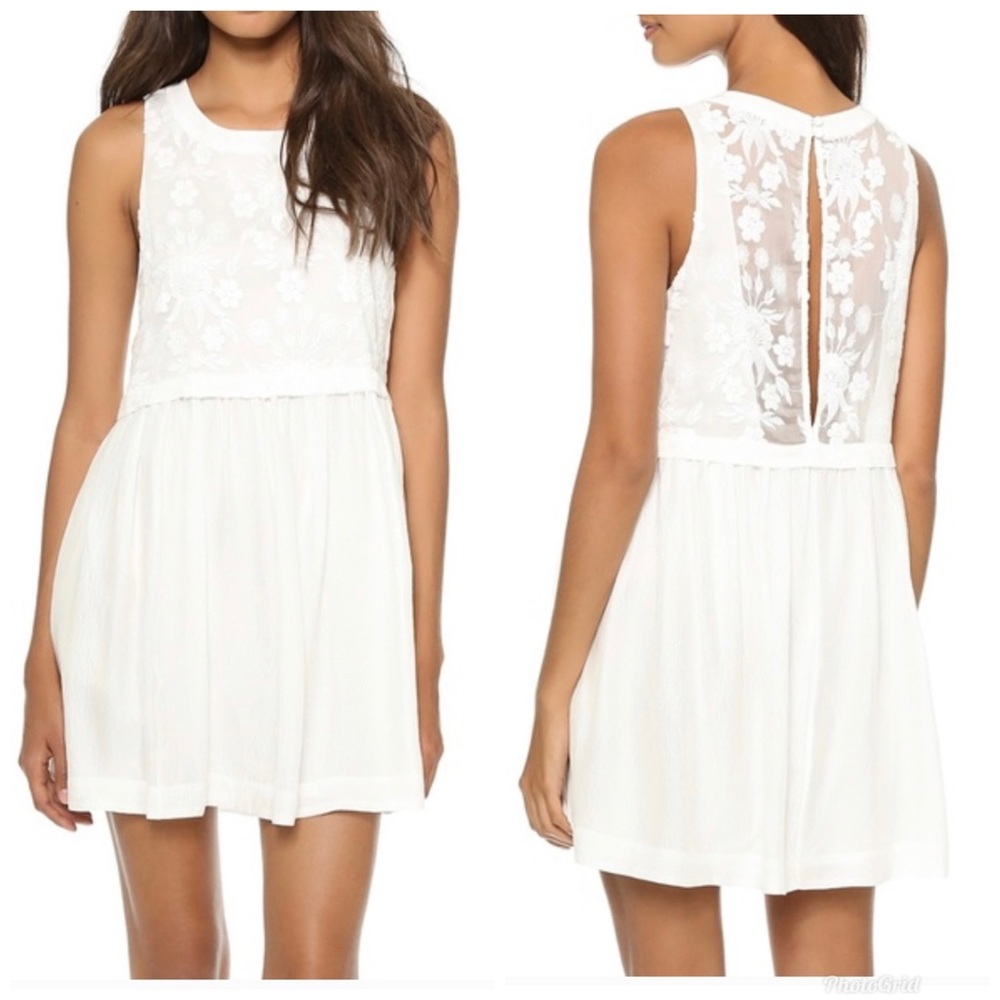 ELIZABETH and JAMES Shadia Silk Lacetop Floral Deco Dress Cream Off White Medium